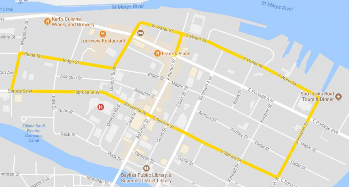 Biking Circle Tour Map of Downtown